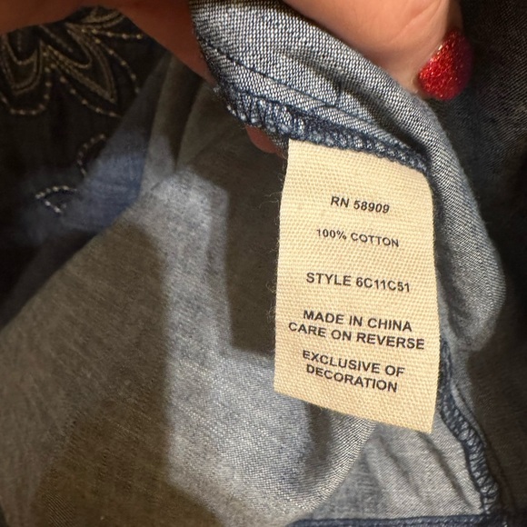 Chelsea & Violet Blue Denim Western Stitched Embroidered Dress Sz S - Picture 6 of 11